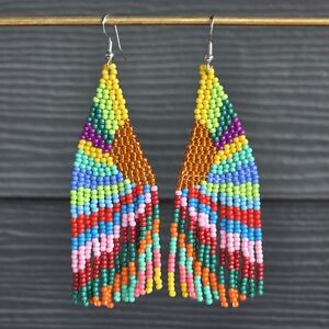 Sun Boho Fringe Beaded Earrings Chandelier Dangle Bohemian Y2K